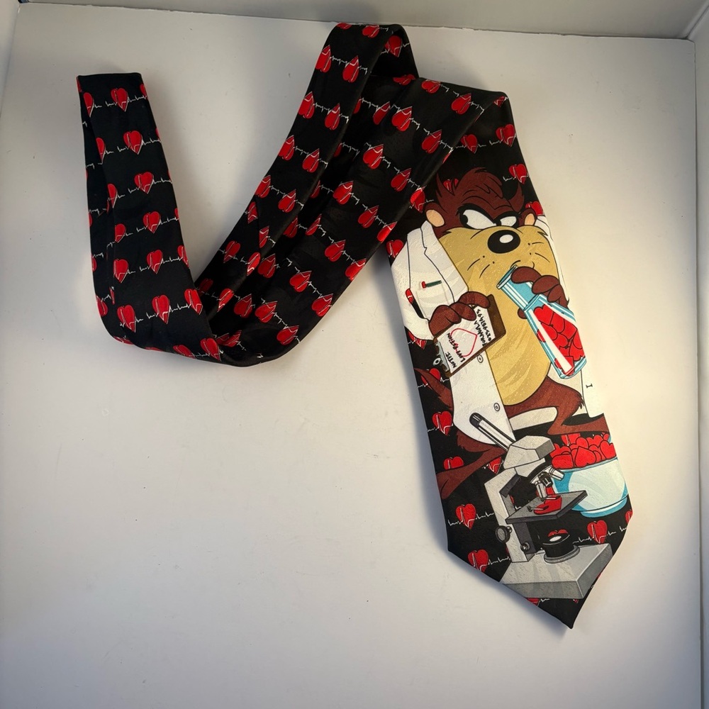 Vtg Tasmanian Devil Taz Neck Tie Love Potion Valentine Looney Tunes Hearts 1997 - Picture 4 of 6